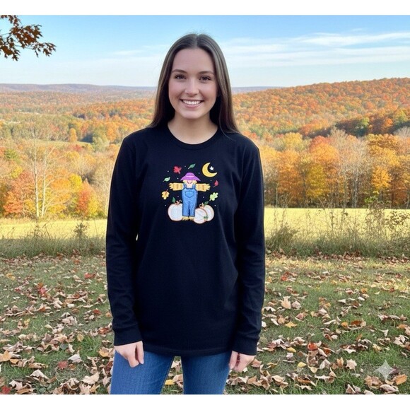 Other - Vintage 90s Scarecrow Embroidered Shirt Women Size XL Fall Halloween Long Sleeve